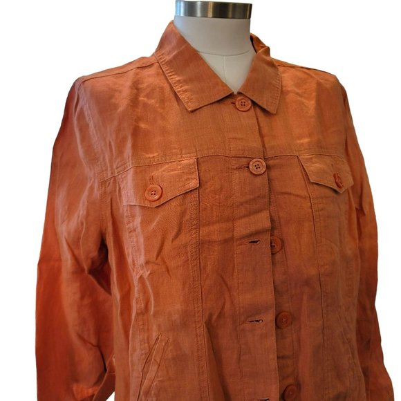 Linden Hill Orange Linen Jacket and Shirt Set Flower Pin Woman's Size XL DH726 - Picture 3 of 8